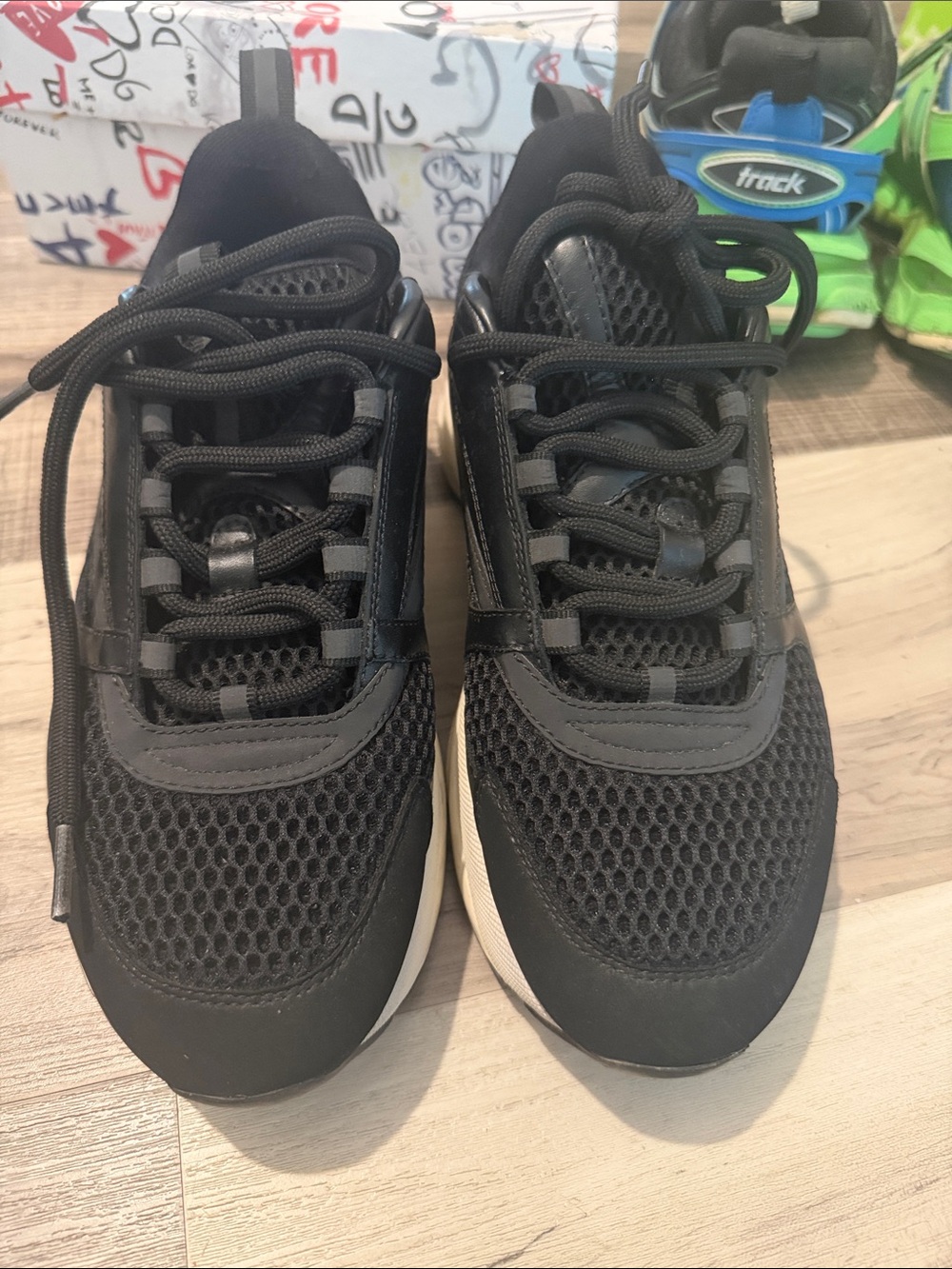 Authentic Dior Black Mesh Athletic Sneakers with White Soles